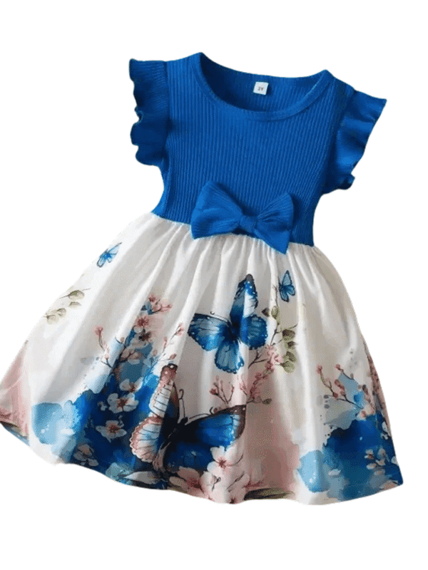 Girls’ Butterfly Print Summer Dress – Flying Sleeve Party Outfit (Ages 3–8)