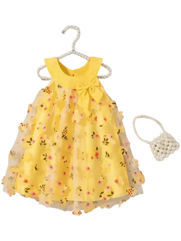 Baby Girl Summer Dress – Sleeveless Mesh Princess Outfit with Floral Bow (0–3Y)