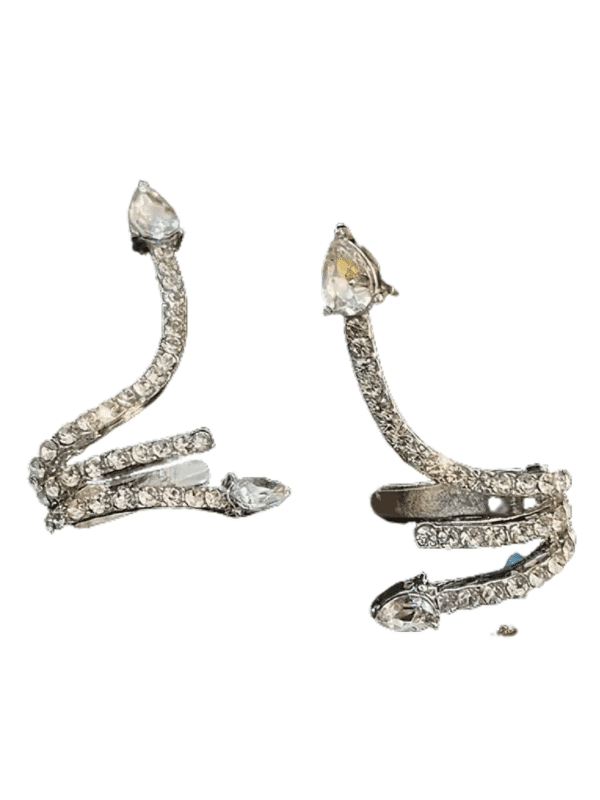 Trendy Snake Stud Earrings for Women – Shiny Zircon & Rhinestone Design with Ear Clip, Street Style Party Jewelry Gift