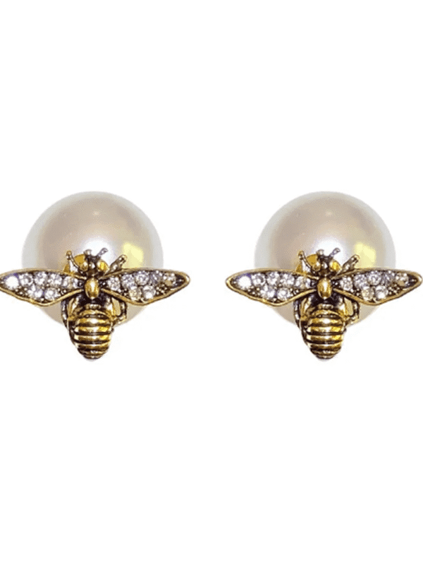 Trendy Bee Pearl Stud Earrings – Double-Sided Animal Design, Light Luxury Jewelry for Women