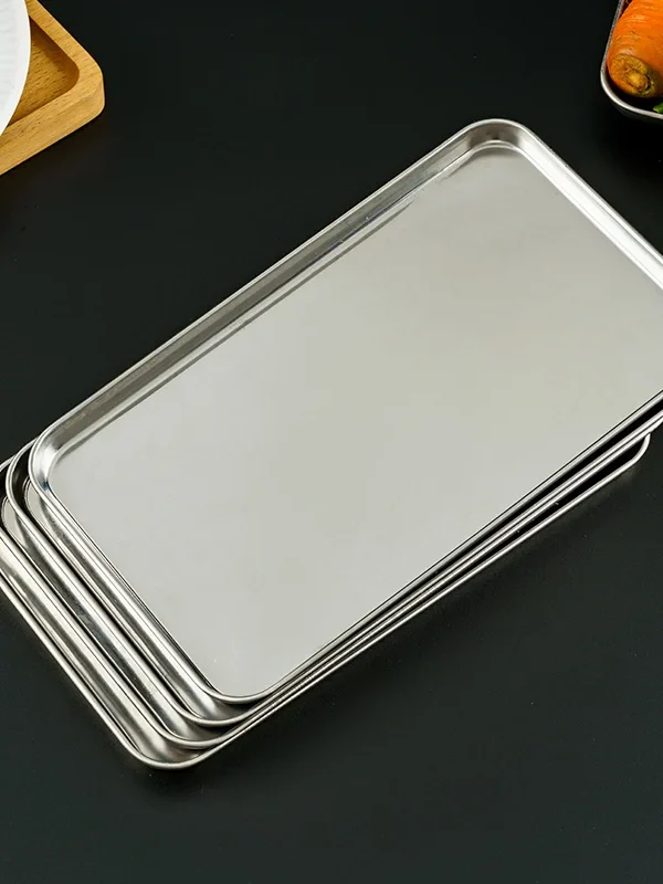 Rectangle Stainless Steel Tray Buffet Presentation Tray Metal Food Serving Plate Rice Noodle Pan Home Dishes Storage Organizer