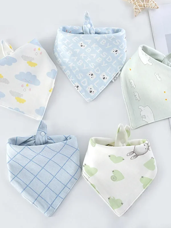 5pcs/lot Baby Bibs Triangle Double Cotton Bibs Cartoon Print Saliva Towel Baby Boys Girls Feeding Apron Cotton Bandana Bibs