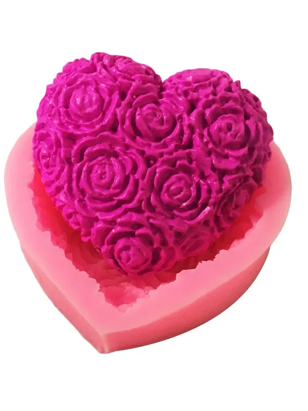 Lovely Heart Rose Flower Silicone Soap Mold DIY Fondant Cake