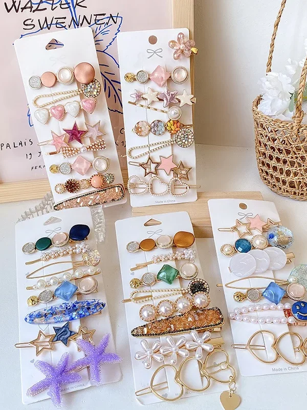 Korean Hair Clip Set for Women – Trendy Acrylic & Pearl Hairpins | Elegant Hair Stick Jewelry Gift Accessories