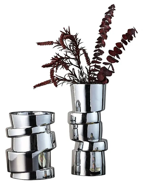 Silver Geometric Twist Glass Vase – Hydroponic Flower Pot & Terrarium Decor