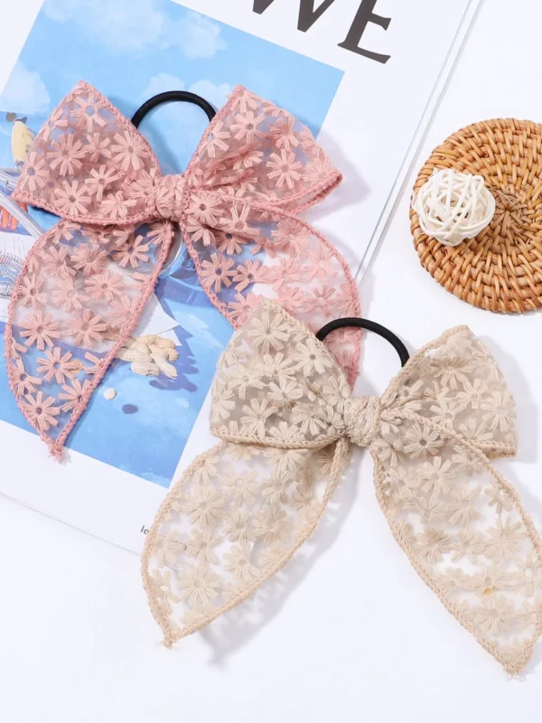 Fashion Cute Hollow Out Embroidered Flower Bows Hair Band Kids Hair Accessories Handmade Lace Headwear Girl Headdress Gift