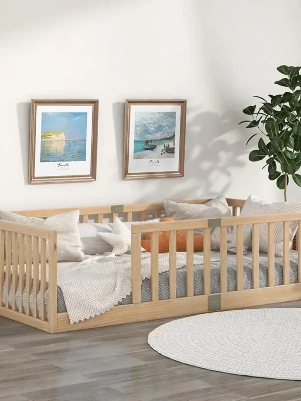 y Twin beds with safety rails, children's Montessori floor beds, wooden children's floor bed frames