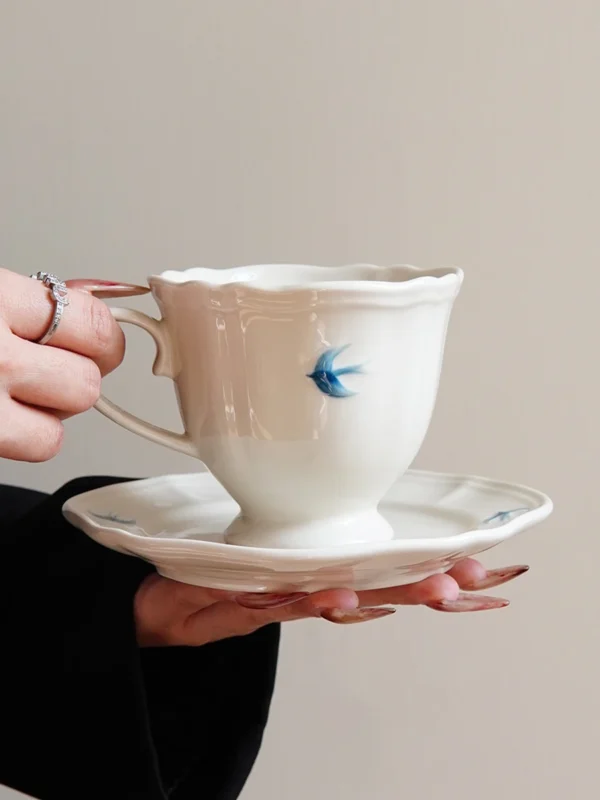 Saucer – Hand-Painted Embossed Ceramic Tea Cup