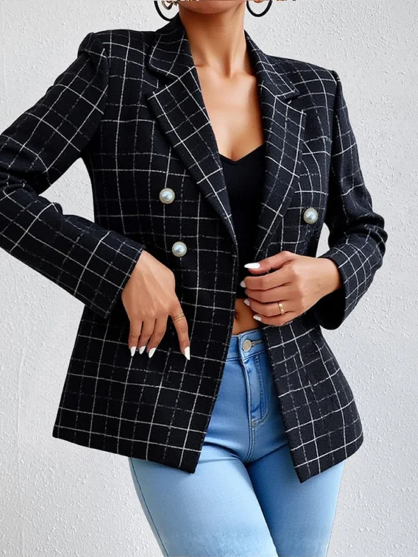 Mia Muse Women's Blazers 2025 Summer Mature Vibe Plaid Long Sleeve Lapel Regular Fit Office Lady Blazers