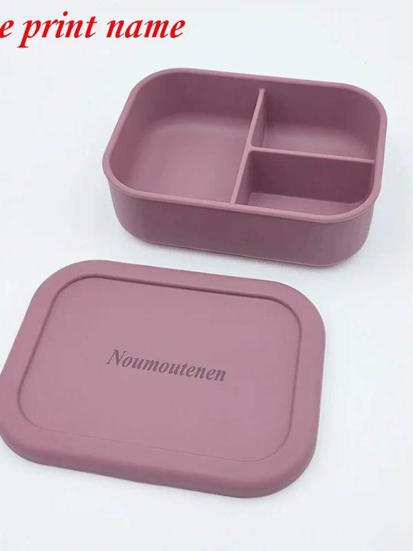 Personalized Name Bento Lunch Box – 3-Compartment Silicone, Leak-Proof & Microwave-Safe Food Container