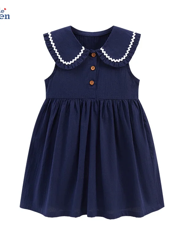 Little maven 2024 Preppy Style Dress for Girls Children Clothes Kids Sleeveless Dresses Peter Pan Collar Girl Princess Dress