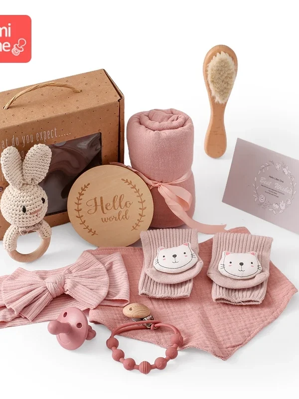 Newborn Baby Gift Set – Soft Towel + Milestone Cards + Rattle + Keepsake Accessories | Photography Props & Monthly Memory Kit