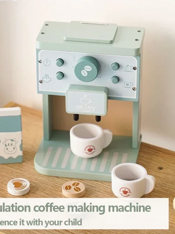 Kids Kitchen Toy Set Wooden Coffee Maker Set Simulation Cookie Maker Kit Pretend Play Educational Toys Gifts for Girls Boys