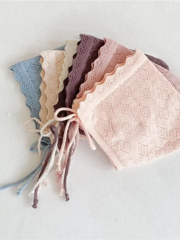 Toddler Knitted Cap with Lace Flowers Kid Headkerchief