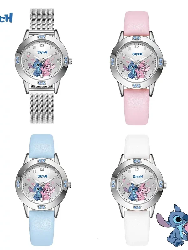 Disney Stitch Girls' Watch – Cute Cartoon Quartz Watch with Leather or Steel Strap
