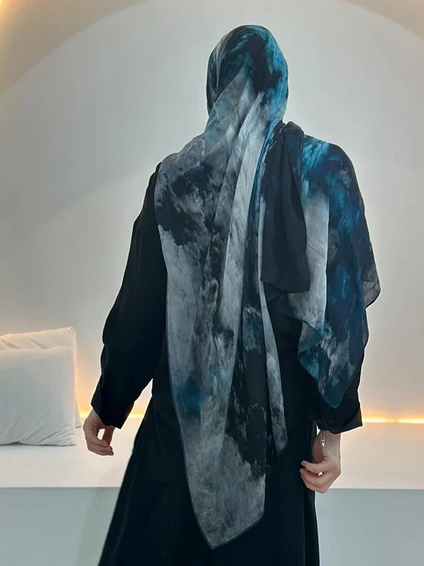 Watercolor Print Hijab Muslim Marble scarf Soft Breathable Sun Protection Lightweight Summer beach Wrap for Women
