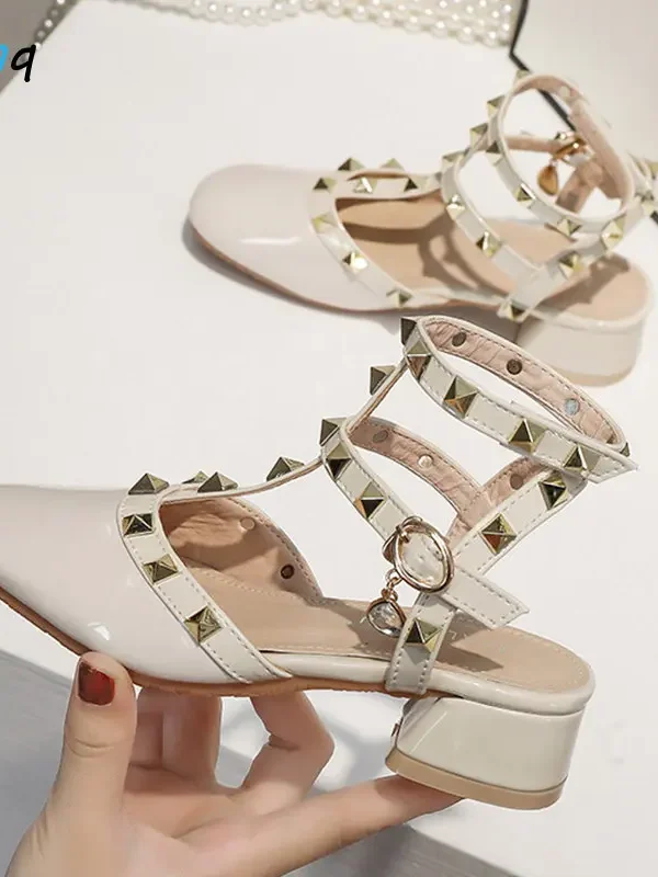 Girls Roman Sandals with Rivets – 2023 Summer High Heel Princess Shoes for Kids, Breathable & Fashionable