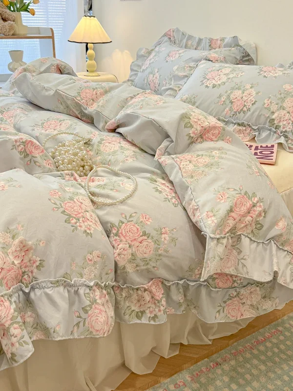 Fresh Botanical Floral Bedding Set for Kids and Adults, Leaves, Flower Duvet Cover, Pillowcases, Soft Washed Cotton, Home Textil