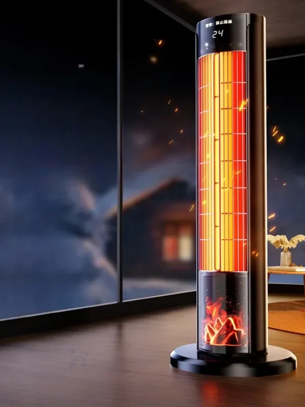 Electric Ceramic Tower Heater with Thermostat & 3D Flame | Fast Graphene Heating for Large Rooms
