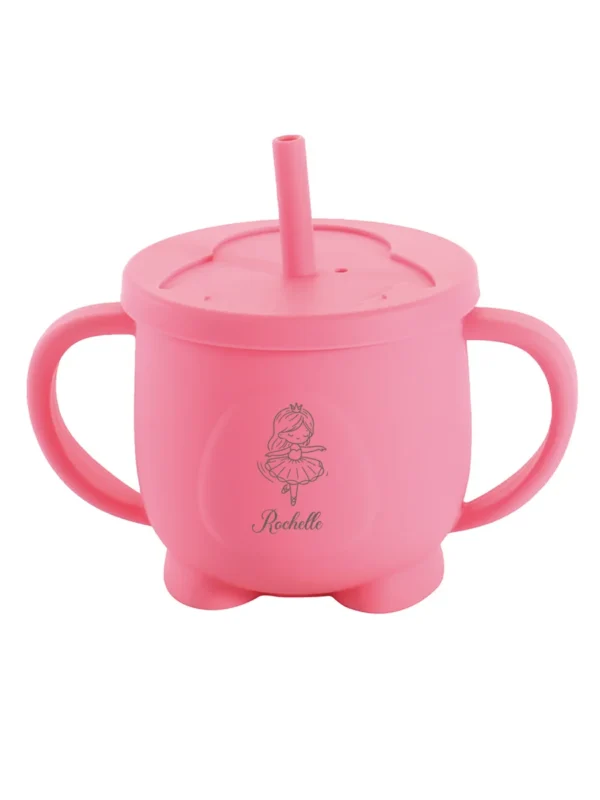 Custom Name 360° Rotating Leak-Proof Penguin Learning Cup – Silicone Baby Straw Training Cup for Newborns