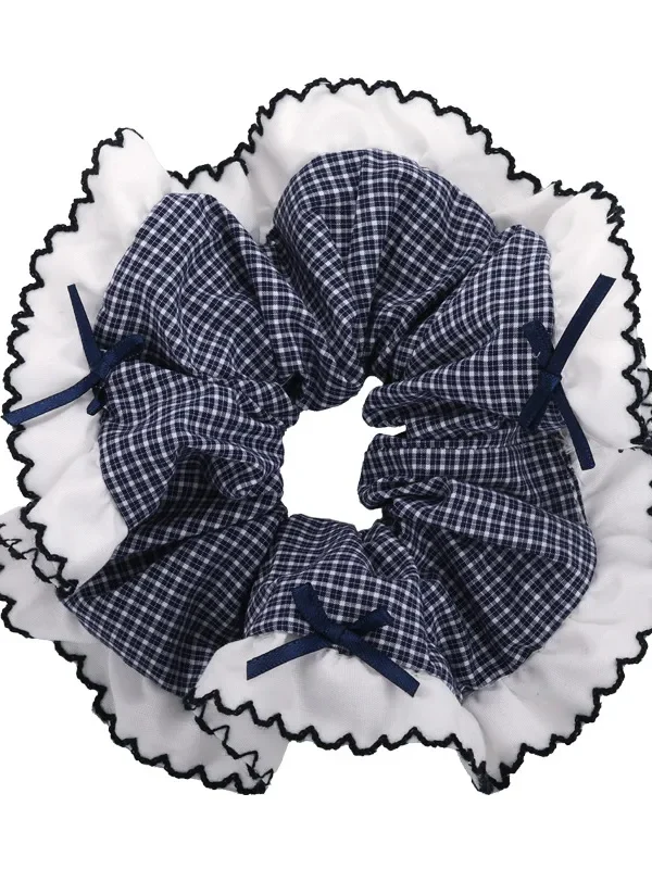 Retro Blue Checkered Hair Ties Fabric Webbing Bow Square Headbands Womens Temperament Head Rope Female Party Accessories Fashion