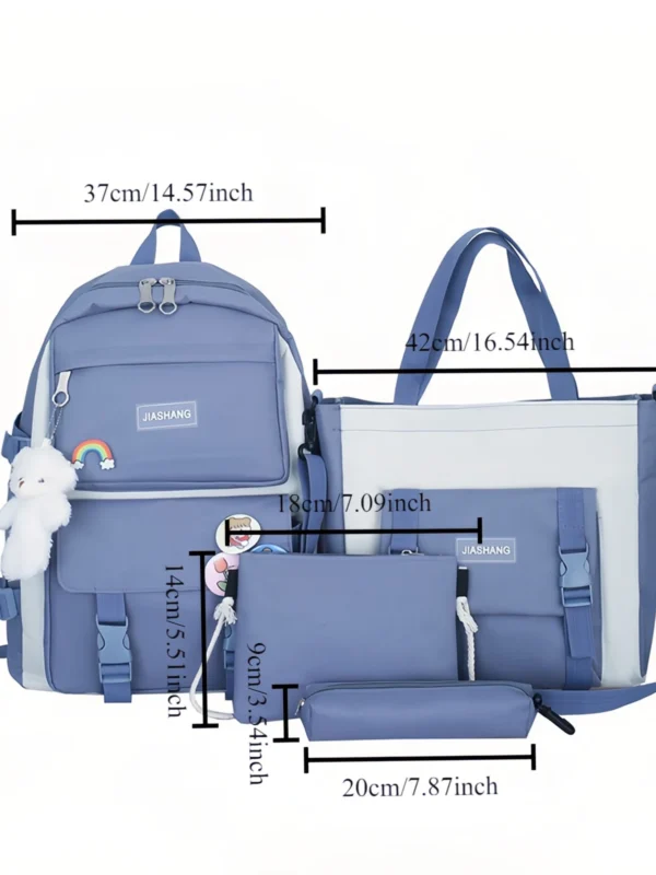 Teen Large-Capacity School Backpack – 4-Piece Outdoor Travel Set with Adjustable Straps (Tan)