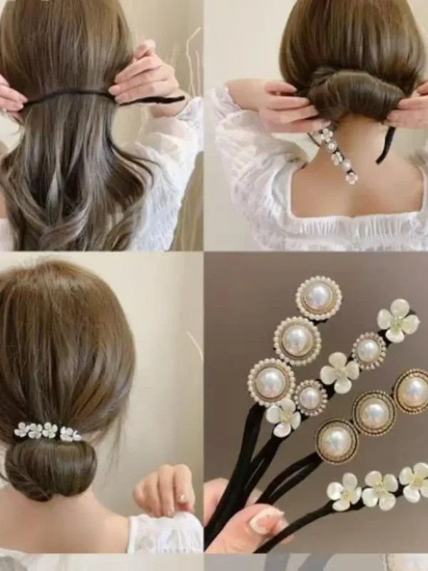 Floral Crystal Hair Women's Easy Donut Updo Hair Stick DIY Bendable Hairband Chignon Hair Accessories Gift