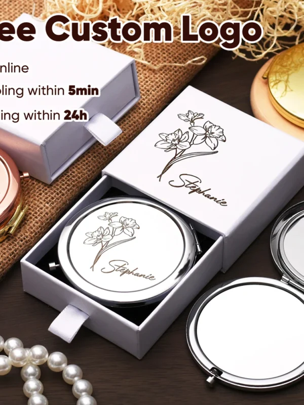 Free Personalized Compact Mirror – Custom Engraved Pocket Mirror with Gift Box for Mother’s Day or Birthdays