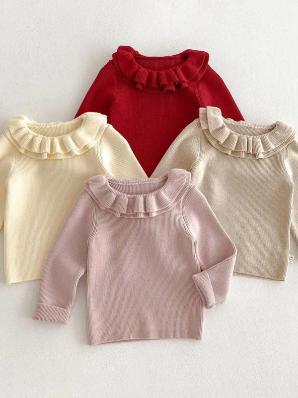 Kids Christmas Sweater Girls Winter Clothes Solid Color Knitted Pullover Christmas Toddler Sweaters