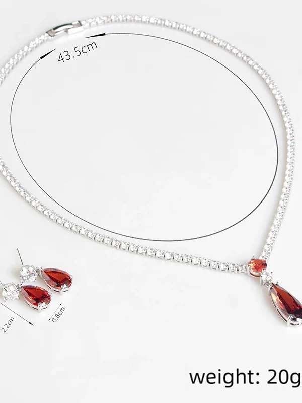 Elegant Red Water Drop Zircon Necklace – Vintage Bridal Collarbone Chain for Women