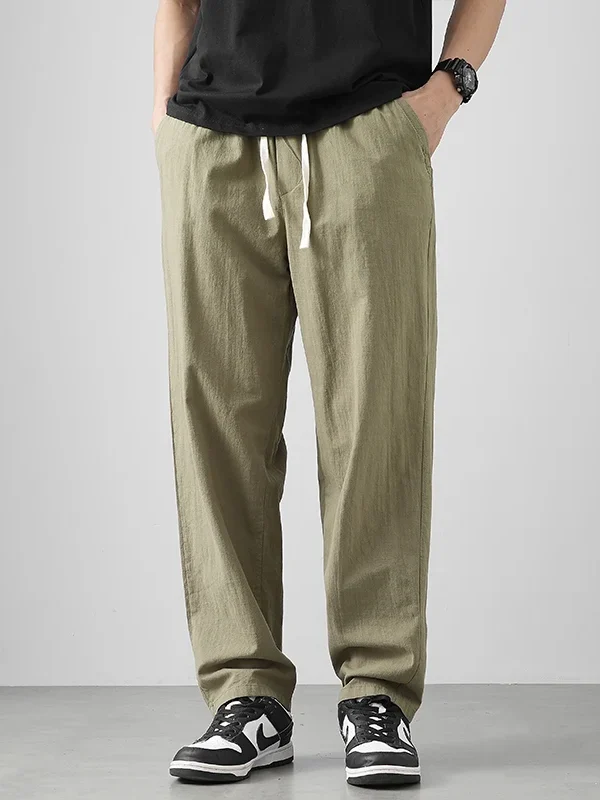 DUKEEN Men’s Breathable Linen Pants – 2025 Summer Lightweight Straight-Leg Ankle-Length Trousers with Elastic Waist