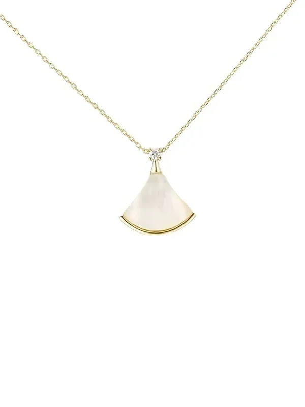 Gold Geometric Fan Pendant Necklace – Simple Summer Chain for Women