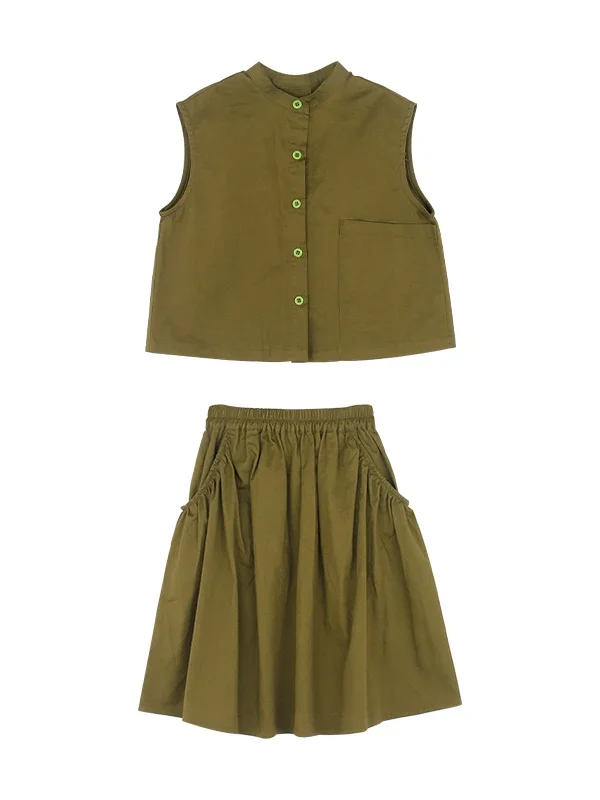 Girls' Summer Cotton 2-Piece Outfit – Korean Style Sleeveless Top & Skirt Set (3–8Y) | Breathable & Casual