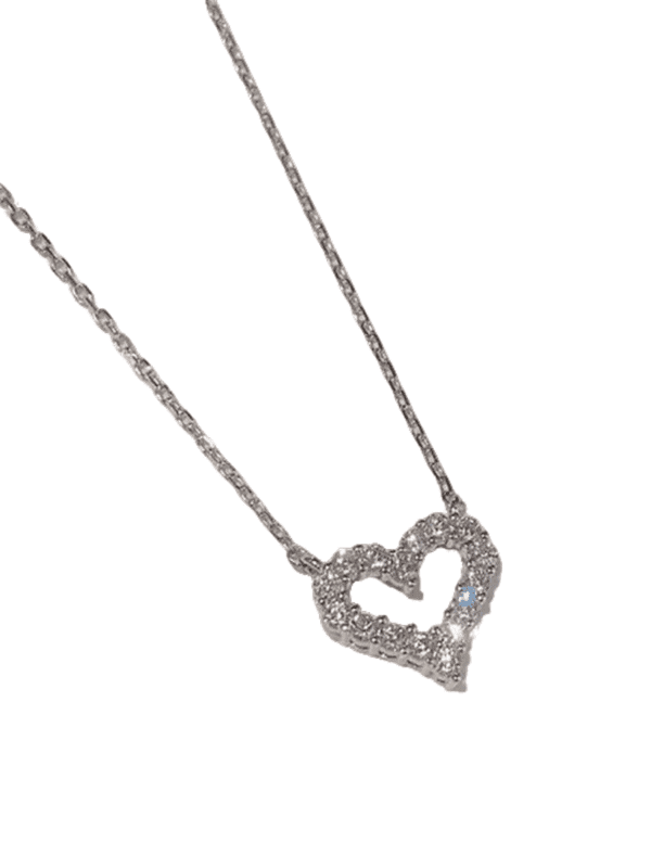 Kpop-Inspired Crystal Heart Pendant Necklace – Hollow Zircon Love Charm, Trendy Romantic Jewelry for Women