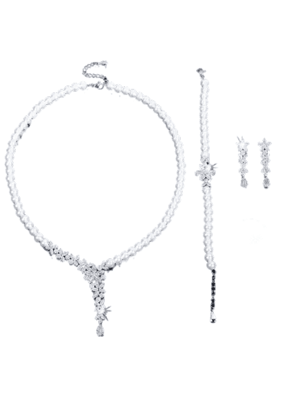 Pearl Tassel Zircon Jewelry Set – 4PCS Dubai Bridal Necklace & Earrings Gift