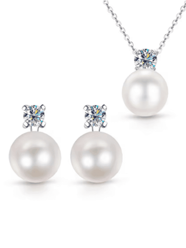 D Color Moissanite & Pearl Jewelry Set – Pendant Necklace & Earrings Gift
