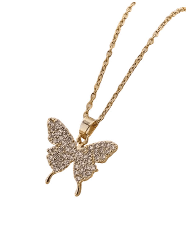 Shiny Butterfly Crystal Necklace – Elegant Gold Pendant for Women’s Wedding & Party