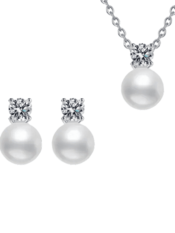 NeeTim D Color Moissanite Pearl Jewelry Set – 4mm Pendant Necklace & S925 Earrings Gift