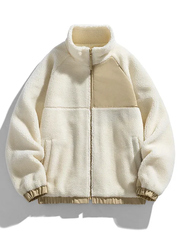 Winter New Trend Men's Fleece Thickened Warm Zipper Stand Up Collar Jacket Jacket Versatile for Daily Outdoor Leisure