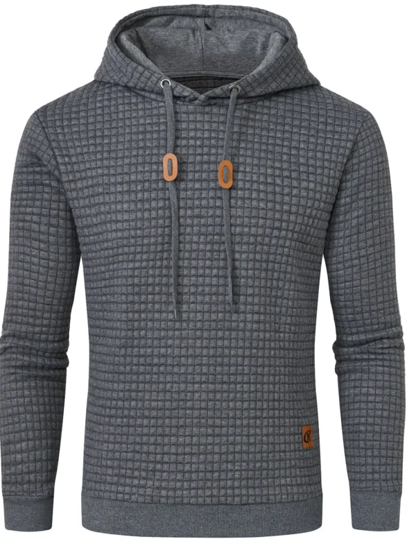 Men's Long Sleeve Plaid Jacquard Hoodie, Drawstring Pullover Streetwear Sweatshirt Tracksuit