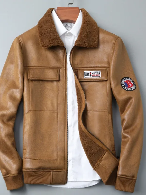 New Winter Men Casual Fur Integrated Jackets New Fashion Male Slim Fit Motorcycle Leather Jackets Bomber Aviator Jackets Size 4X