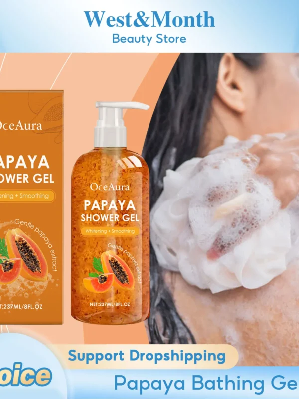 Papaya Shower Gel Whitening Smoothing Cleansing Remove Dirt Fade Pigmentation Rich Foam Lasting Aroma Hydrate Refresh Body Wash