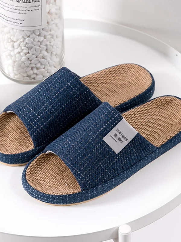 BASATU Men's Linen Slippers Breathable Open-Toe Non-Slip House Shoes Home Slippers Soft Sole Silent Shoes Cotton Linen Slippers