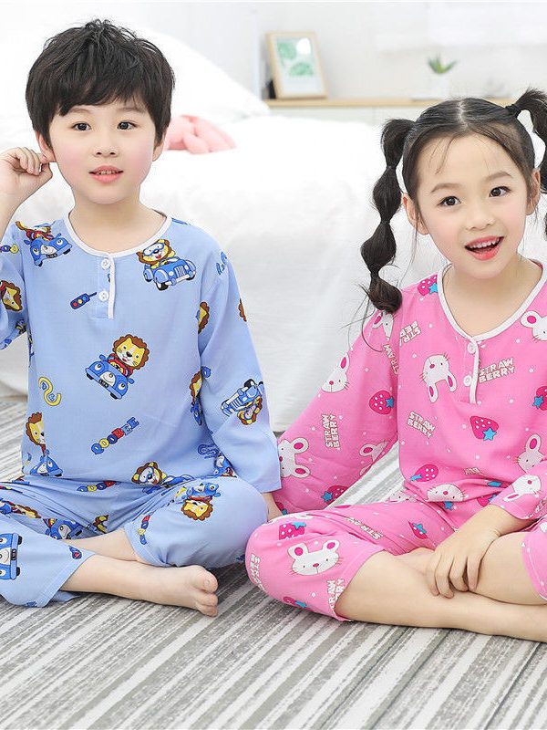 Girls Cotton Silk Long Sleeve Thin Air Conditioning Home Clothes
