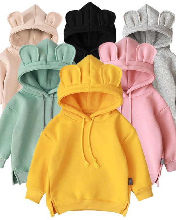 Cartoon Solid Color T-shirt Sweater Fleece Long-sleeved Hooded Children's T-shirt