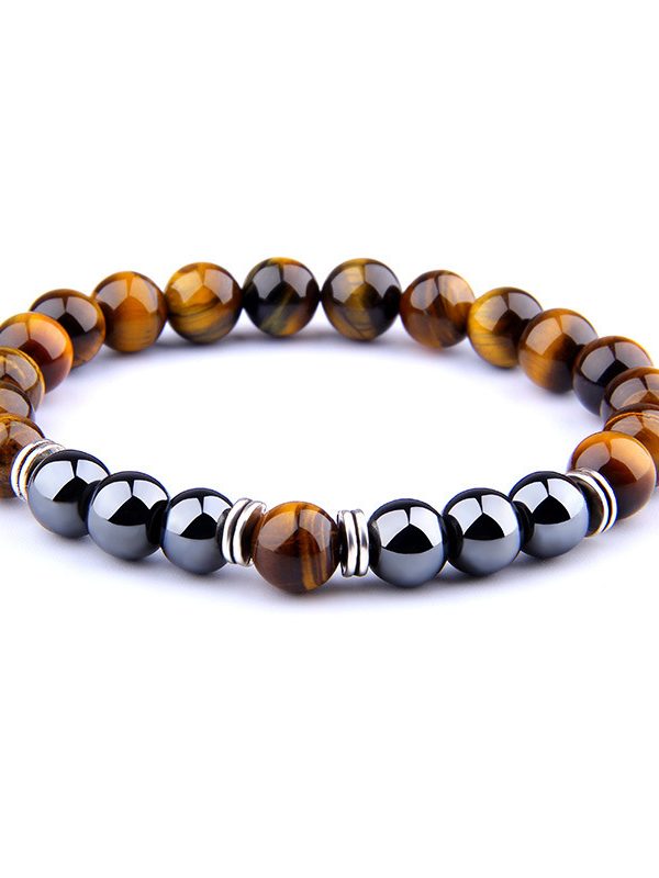 Explosion Style Yellow Tiger Eye Bracelet Fashion Simple Obsidian Alloy Separator Elastic Bracelet