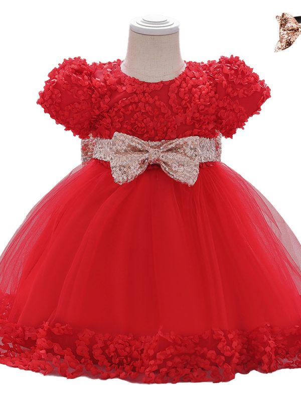 Flower sequin bow wash dress one year old clothes