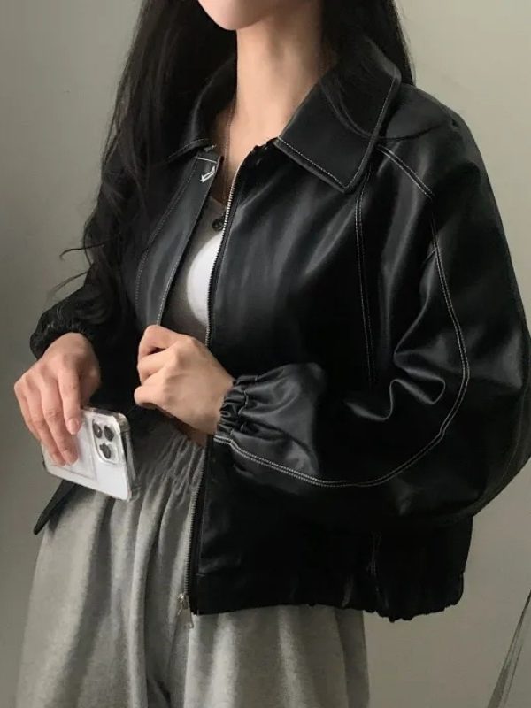 Fashion And Handsome Leather Coat Women