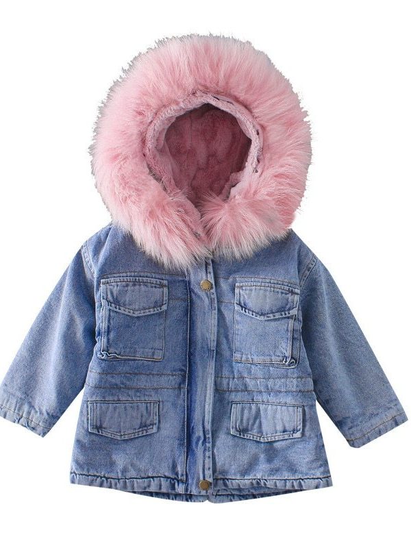 Girls' denim plus velvet jacket autumn and winter