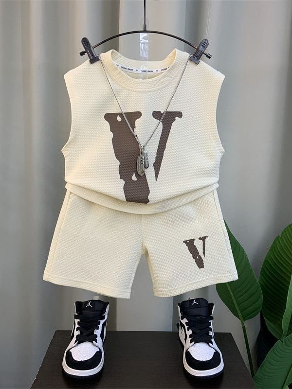 Boys' New Fashionable Summer Clothing Sleeveless Gym Clothes Pu Shuai Two-piece Suit